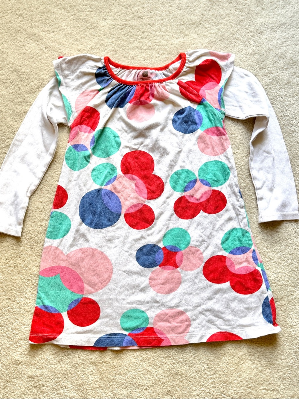 Tea Collection Circle Dot Dress Layered Long Sleeve White Blue Pink Girls Size 6